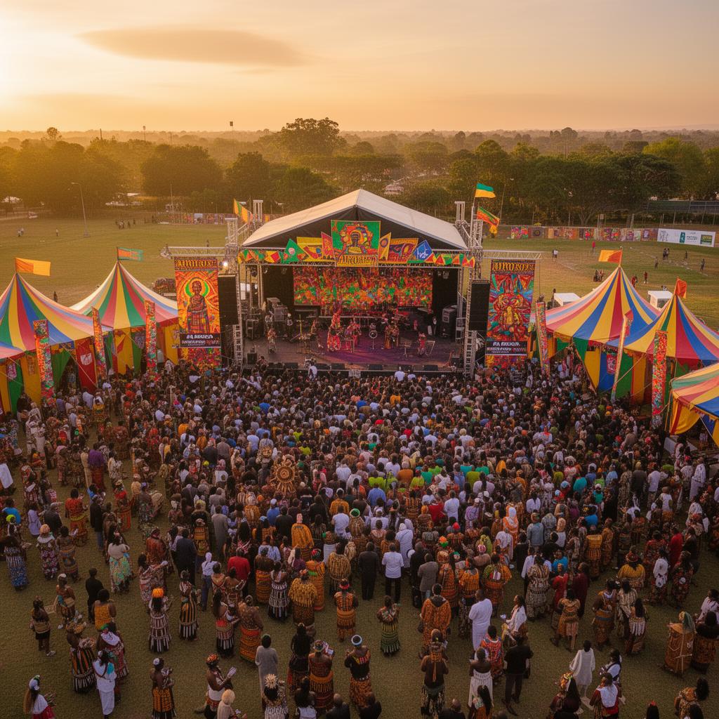 Large outdoor cultural festival celebration at sunset